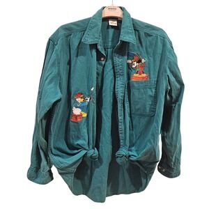 Disney Store Mickey Mouse Donald Duck Embroidered Denim Button Up Shirt Medium